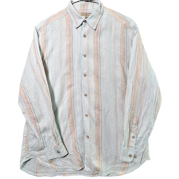 Tommy Bahama Shirt Mens XL Linen Blue White Stripe Button Up Long Sleeve - Picture 2 of 7